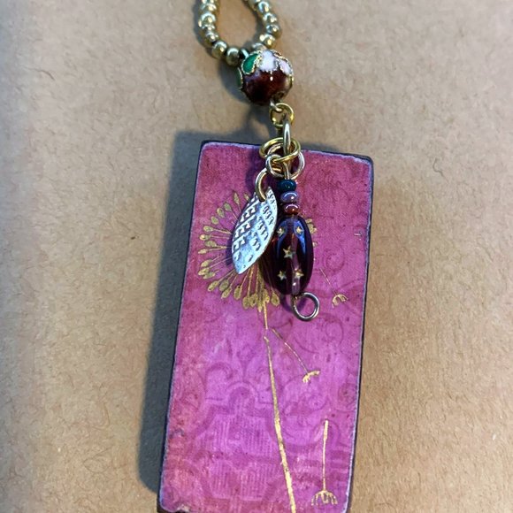 Hand Distressed Domino Junk Journal /Handbag Purse Dangles/ Charms/ Keychain - Picture 5 of 7